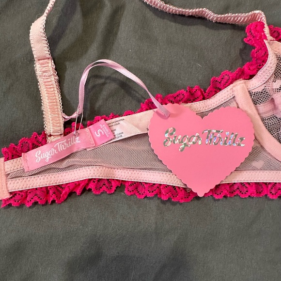 Discontinued Sugar Thrillz for Dolls Kill Flirty Pink Heart Mesh Lingerie Set - Picture 5 of 12